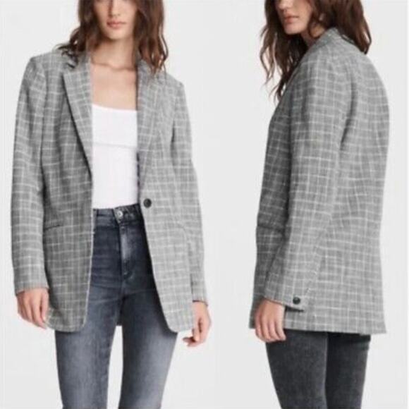 RAG & BONE Ames Desconstructed Check Tweed Relaxed Blazer Gray Sz S {3L44} - Picture 1 of 7